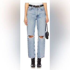 AGOLDE Size 27 High Rise Straight Leg Jeans Button Fly Distressed Raw Hem